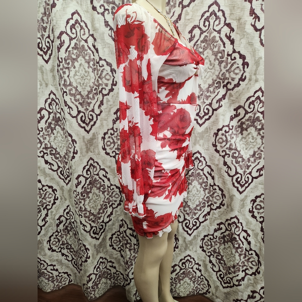 Short long sleeve white with red roses